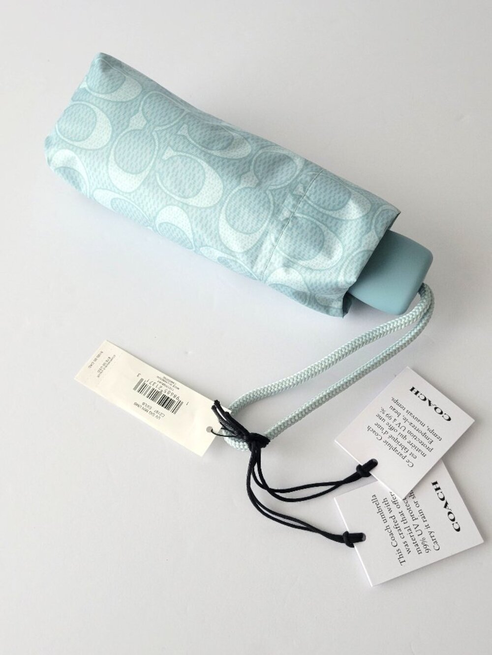 Coach CZ197 UV Protection Mini Umbrella Signature Compact Folding Light Blue